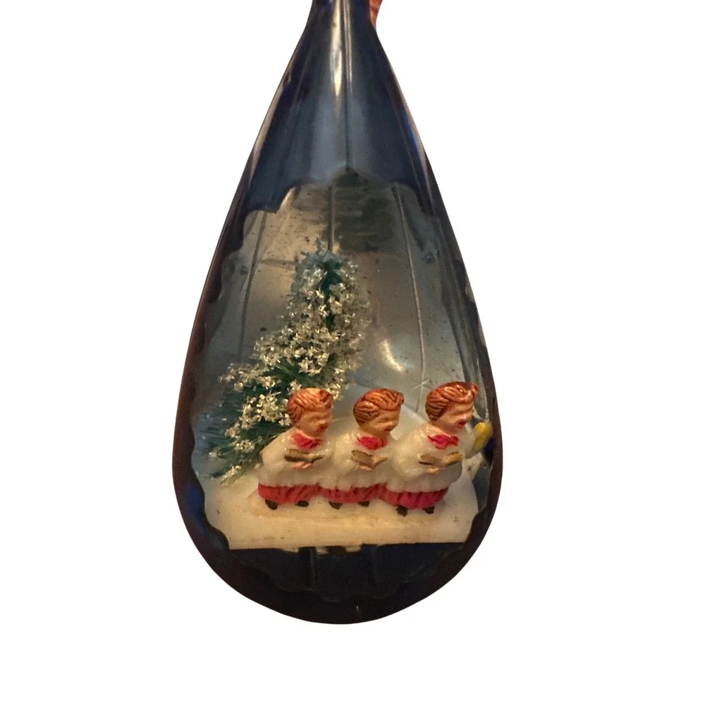 Vtg Jewel Brite Blue Choir Boy Christmas Ornament Reflector Diorama Kitsch MCM